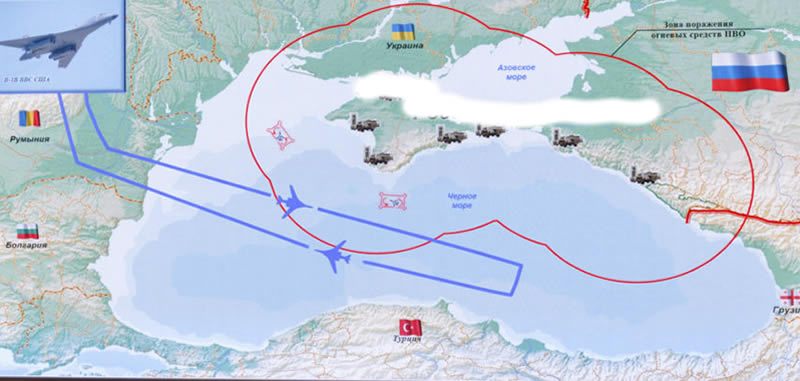 Маршрут B-1B над Черным морем и объекты ПВО армии РФ на временно оккупированной территории Украины (брифинг Генштаба РФ)