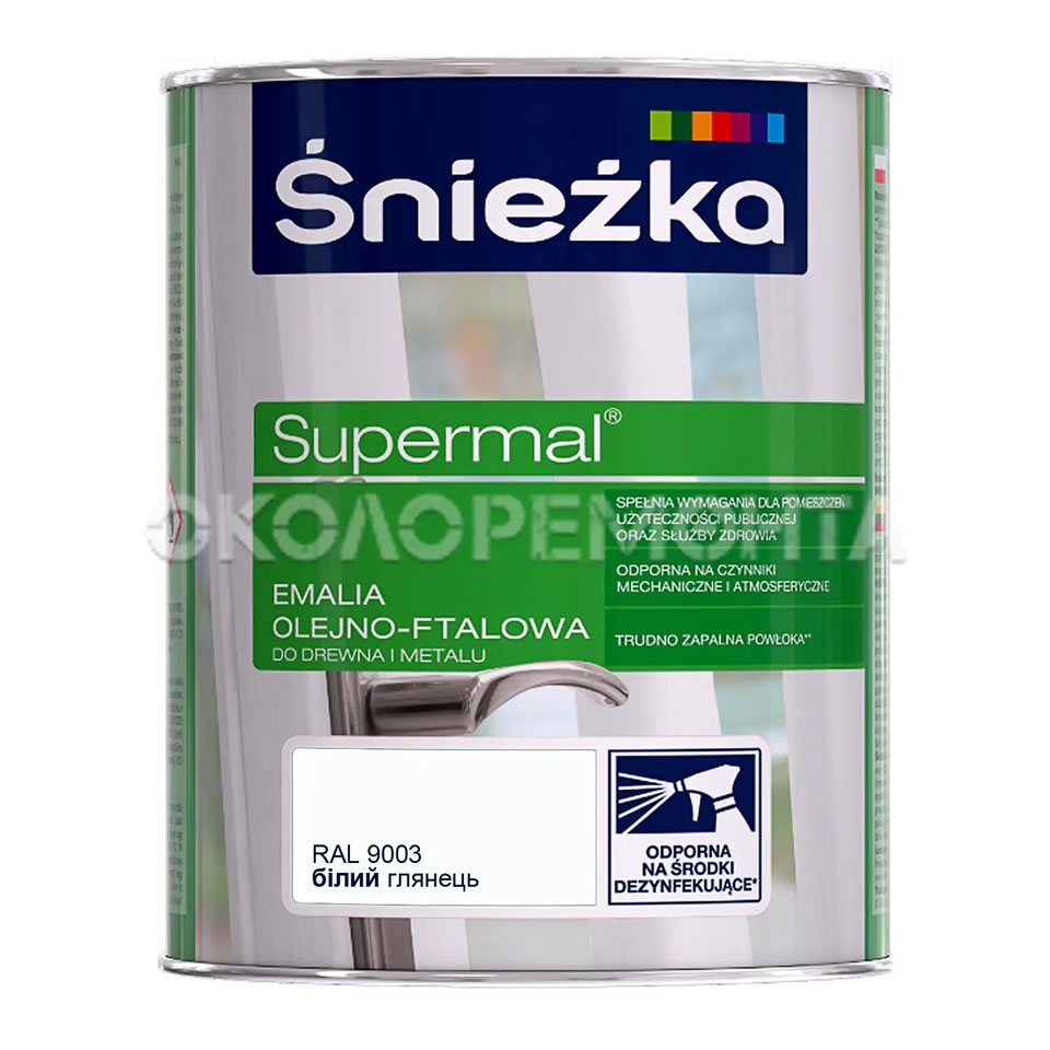 Емаль олійно-фталева Sniezka Supermal білий глянець ( RAL 9003 ) 0,8 л